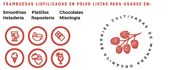 Frambuesas liofilizadas en polvo